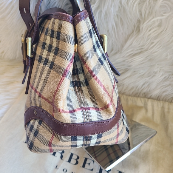 BURBERRY Haymarket Check Buckle Satchel Chocolate - Picture 8 of 16